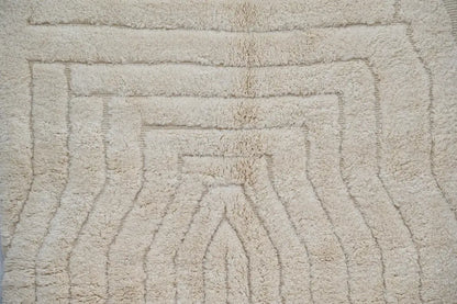 Handmade beni ouarain rug cream wavy wool carpet for living room