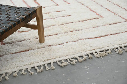 Handmade moroccan beni ouarain rug – cream & red-brown living room wool