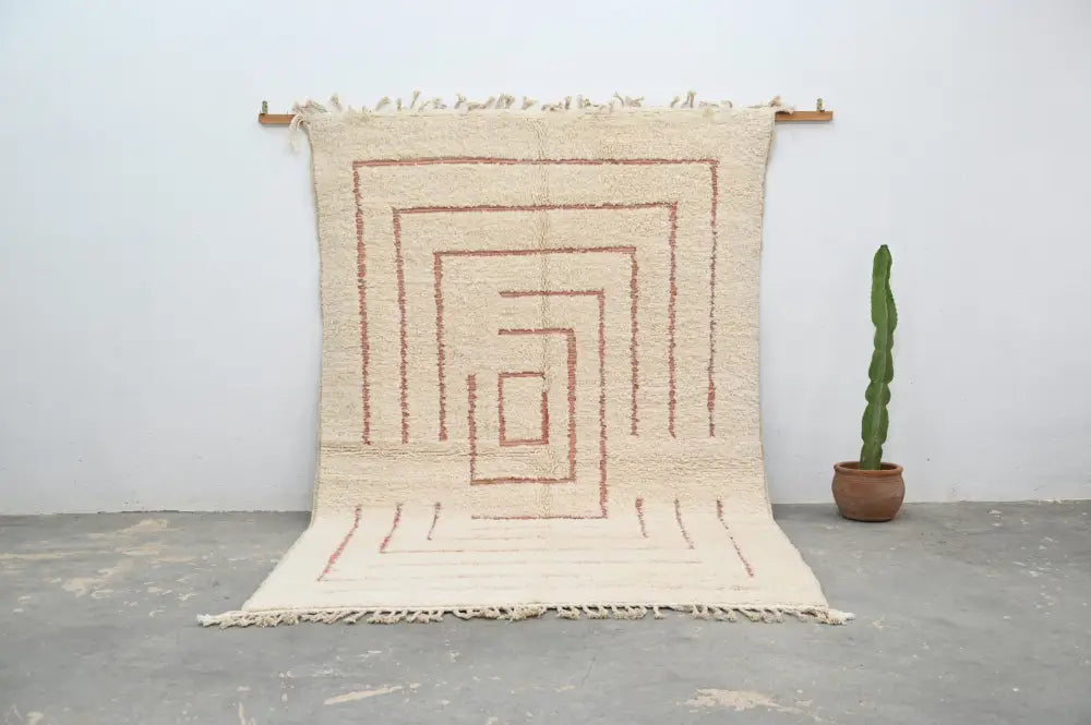 Handmade moroccan beni ouarain rug – cream & red-brown living room wool
