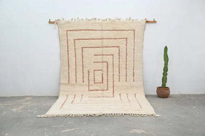 Handmade moroccan beni ouarain rug – cream & red-brown living room wool