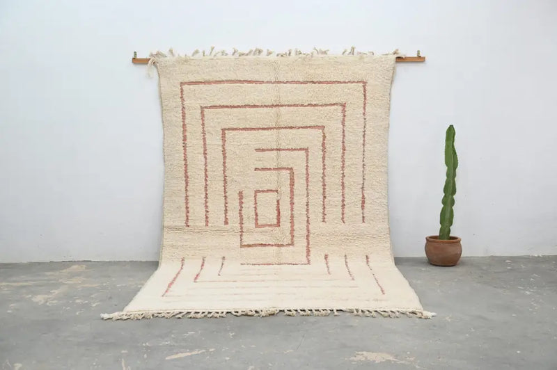 Handmade moroccan beni ouarain rug – cream & red-brown living room wool