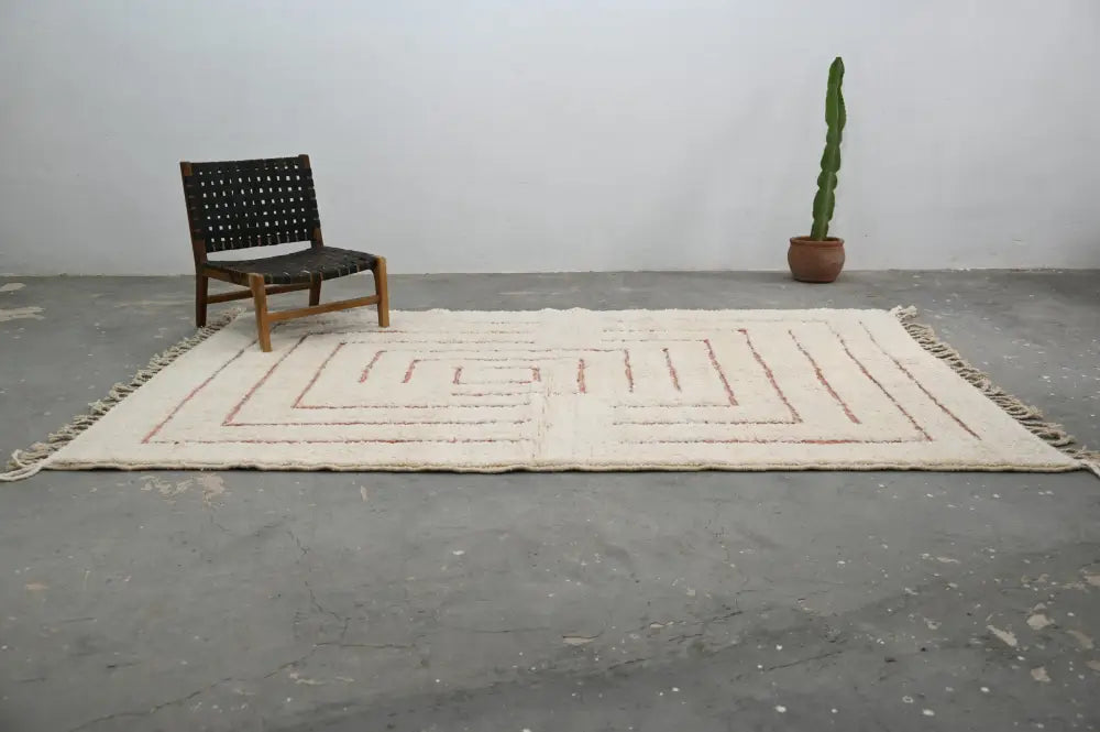 Handmade moroccan beni ouarain rug – cream & red-brown living room wool