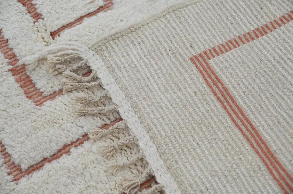 Handmade moroccan beni ouarain rug – cream & red-brown living room wool