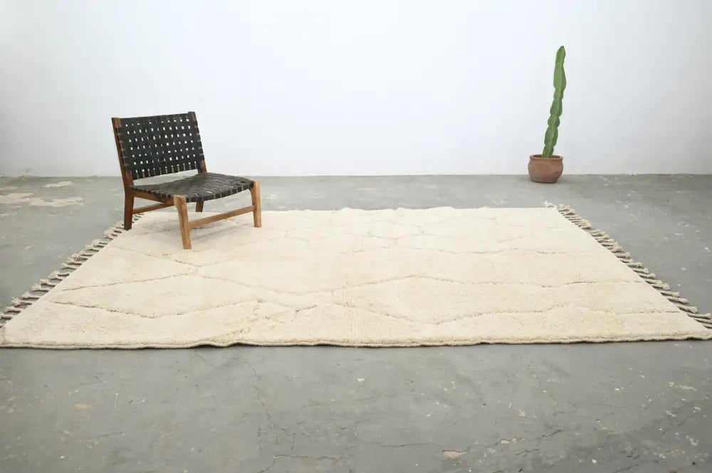 Handmade moroccan beni ouarain rug cream living room wool decor