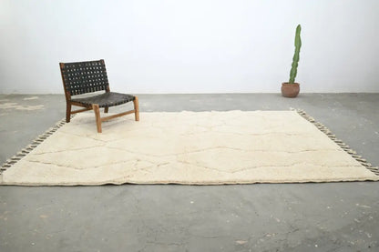 Handmade moroccan beni ouarain rug cream living room wool decor