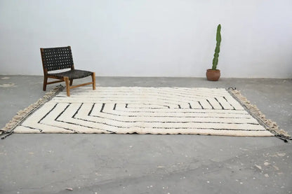 Handmade beni ouarain rug cream and black geometric living room decor