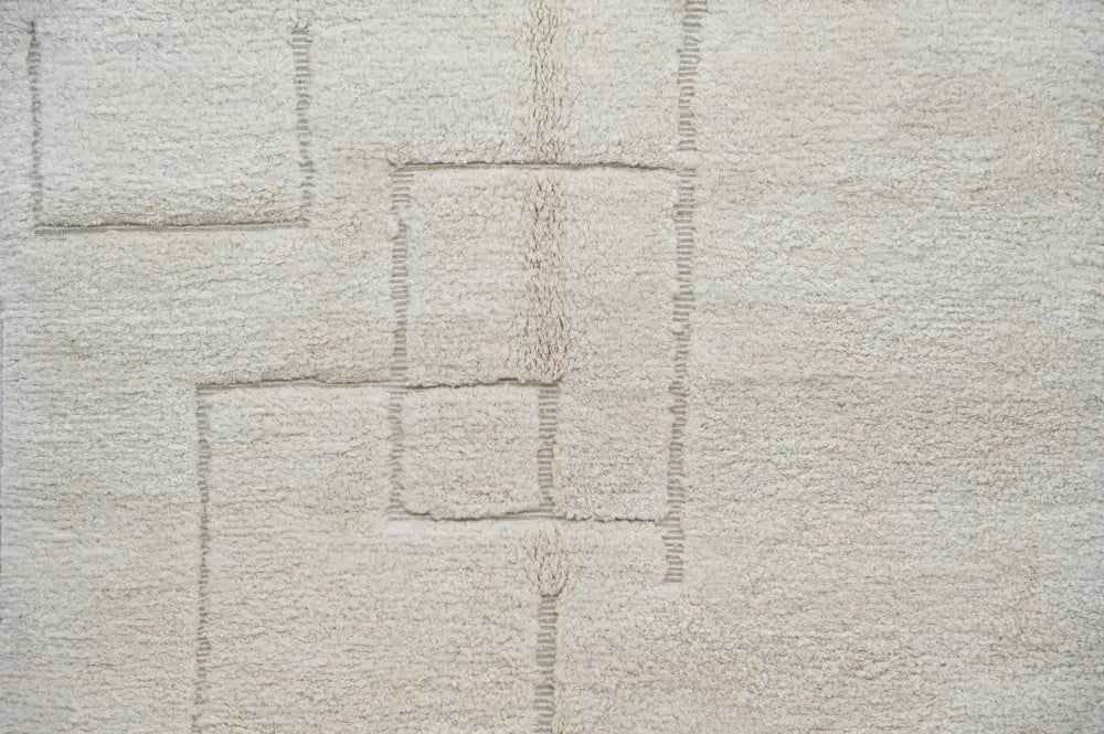 Handmade beige geometric beni ouarain rug bedroom wool decor
