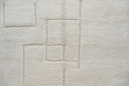 Handmade beige geometric beni ouarain rug bedroom wool decor