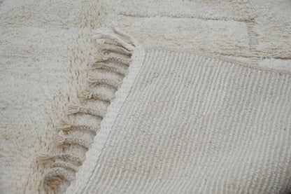 Handmade beige geometric beni ouarain rug bedroom wool decor