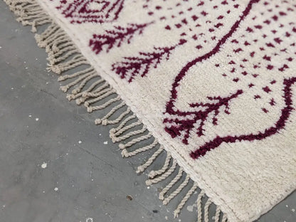 Handmade beige & burgundy beni ouarain rug living room wool decor