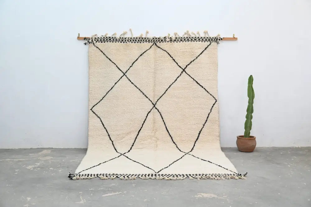 Handmade beni ouarain rug cream & black living room carpet