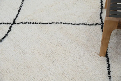 Handmade beni ouarain rug cream & black living room carpet