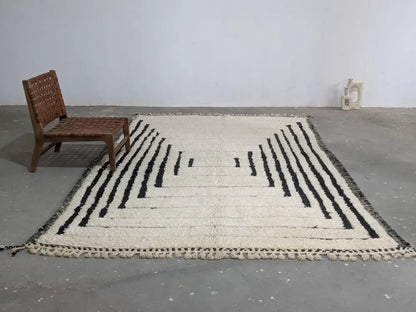 Handmade cream and black beni ouarain rug living room decor
