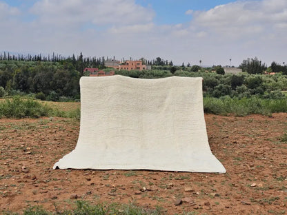 Handmade off white beni ouarain rug bedroom plush wool decor