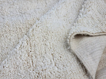 Handmade off white beni ouarain rug bedroom plush wool decor