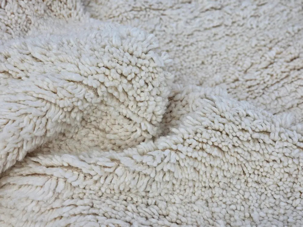 Handmade off white beni ouarain rug bedroom plush wool decor