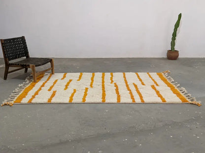 Handmade cream & orange beni ouarain rug bedroom moroccan decor