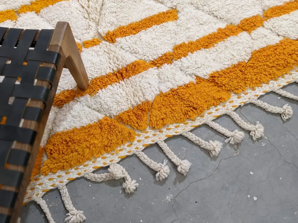 Handmade cream & orange beni ouarain rug bedroom moroccan decor