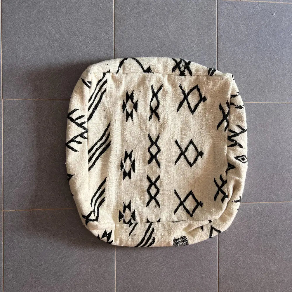 Moroccan handmade cream & black pouf living room floor cushion