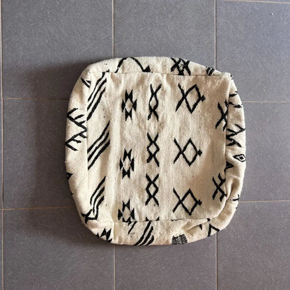 Moroccan handmade cream & black pouf living room floor cushion