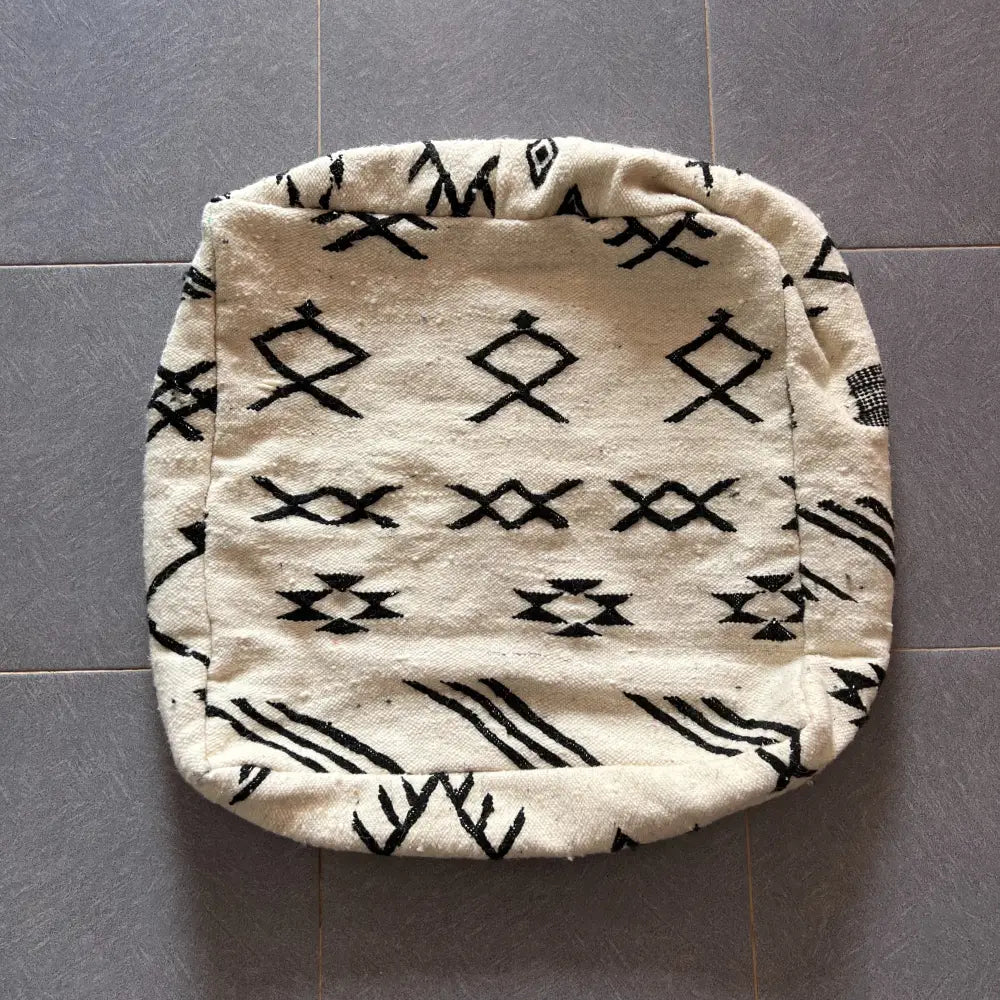 Moroccan handmade cream & black pouf living room floor cushion