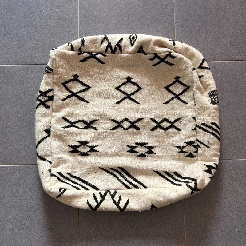 Moroccan handmade cream & black pouf living room floor cushion