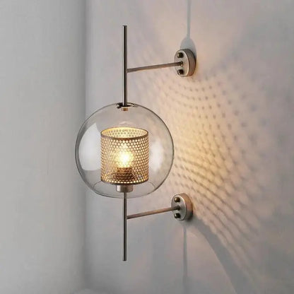 Modern moroccan brass and amber glass wall sconce bathroom light