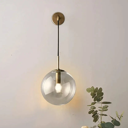 Modern brass glass globe modern wall sconce – living room light