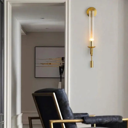Modern gold wall sconce bedroom clear glass cylinder light
