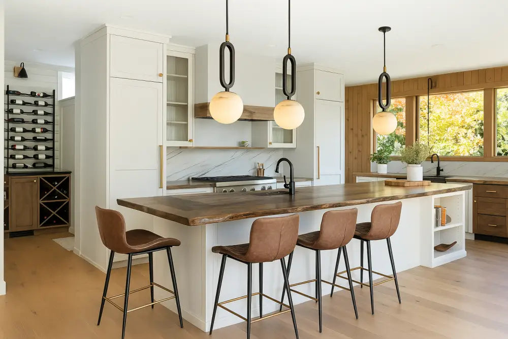Minimalist black & white natural marble pendant light dining room