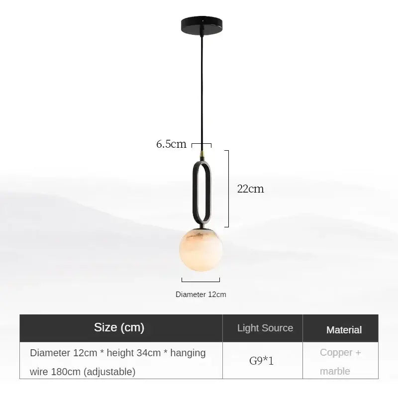 Minimalist black & white natural marble pendant light dining room