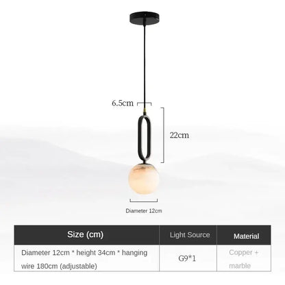 Minimalist black & white natural marble pendant light dining room