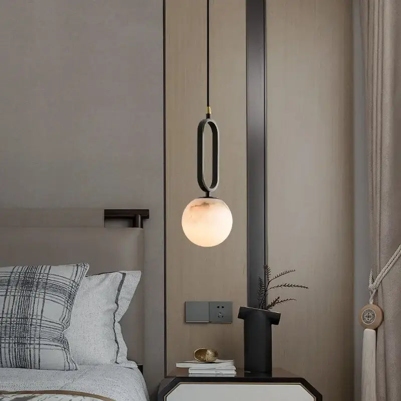 Minimalist black & white natural marble pendant light dining room