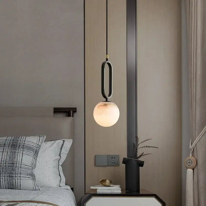 Minimalist black & white natural marble pendant light dining room