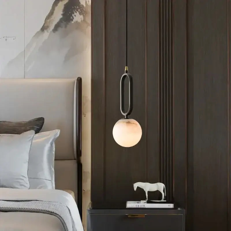 Minimalist black & white natural marble pendant light dining room