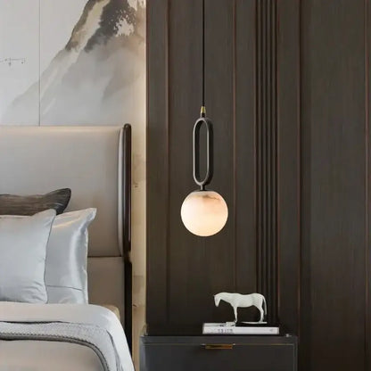 Minimalist black & white natural marble pendant light dining room