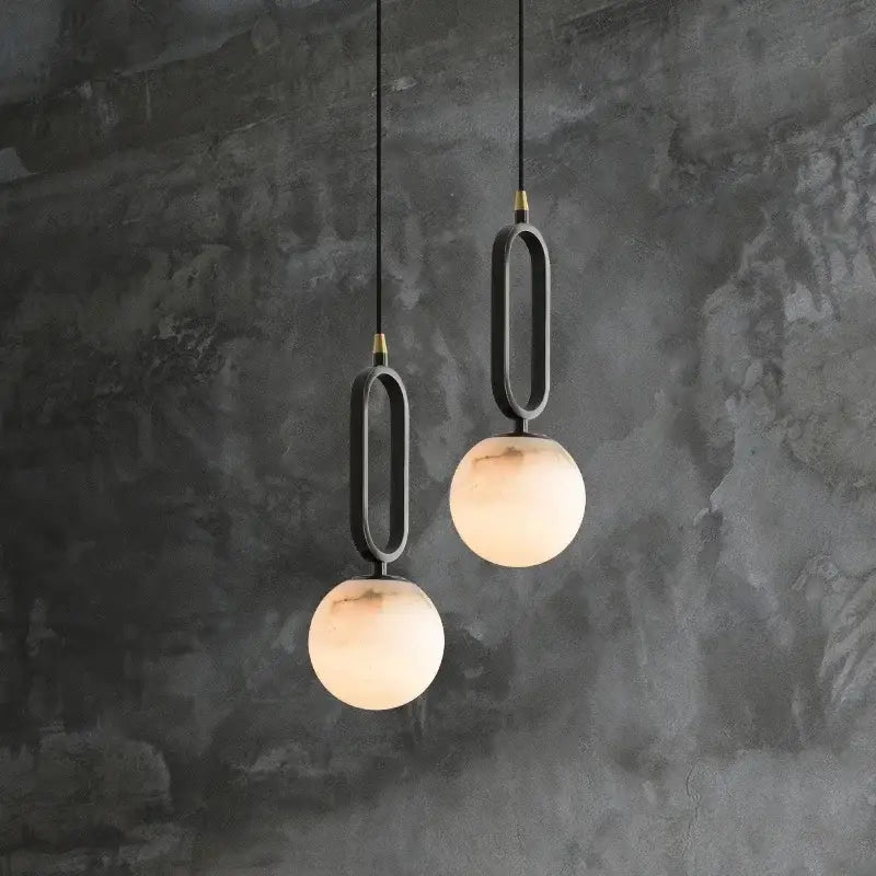Minimalist black & white natural marble pendant light dining room