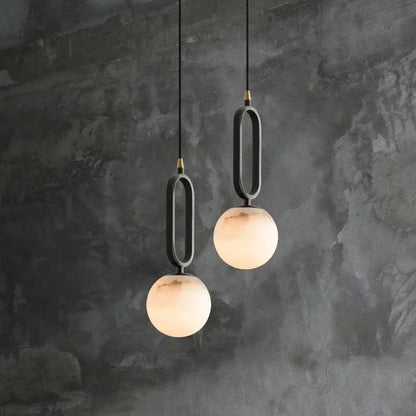 Minimalist black & white natural marble pendant light dining room