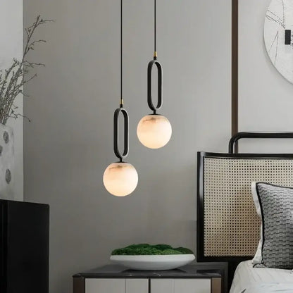 Minimalist black & white natural marble pendant light dining room
