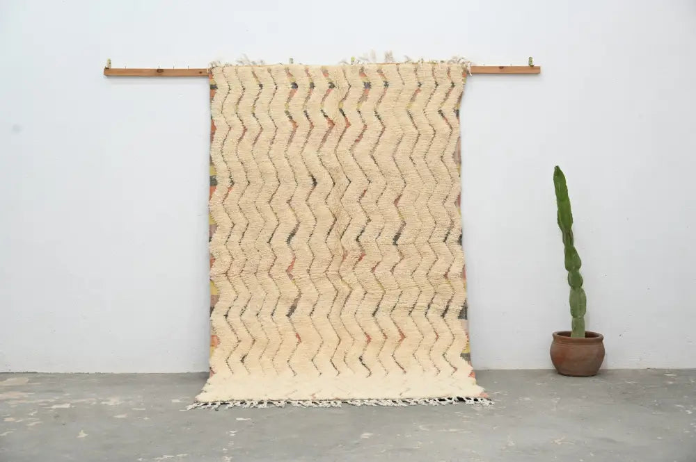 Handmade traditional azilal rug cream zigzag living room decor