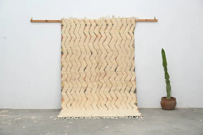 Handmade traditional azilal rug cream zigzag living room decor