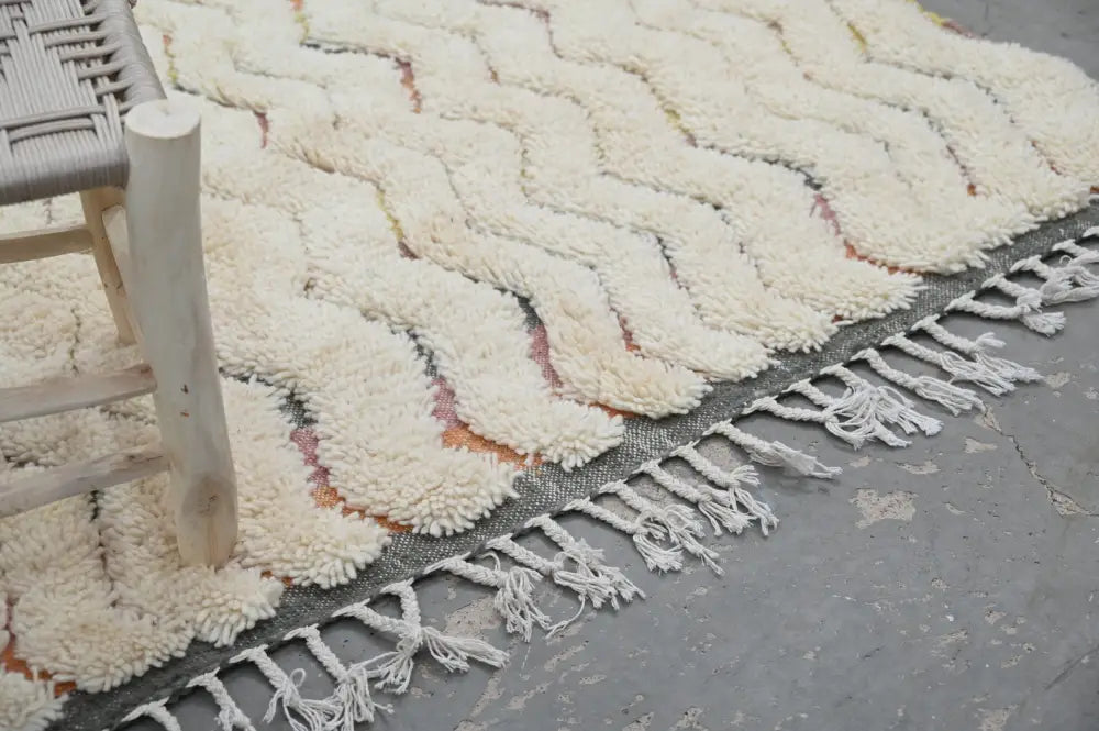 Handmade traditional azilal rug cream zigzag living room decor