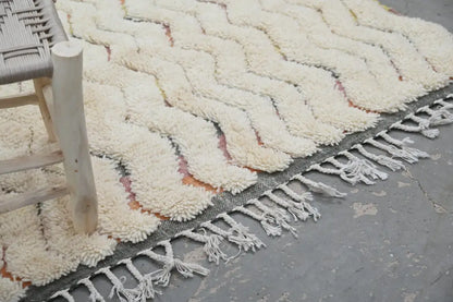 Handmade traditional azilal rug cream zigzag living room decor