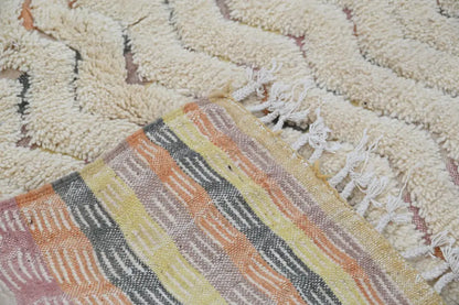 Handmade traditional azilal rug cream zigzag living room decor
