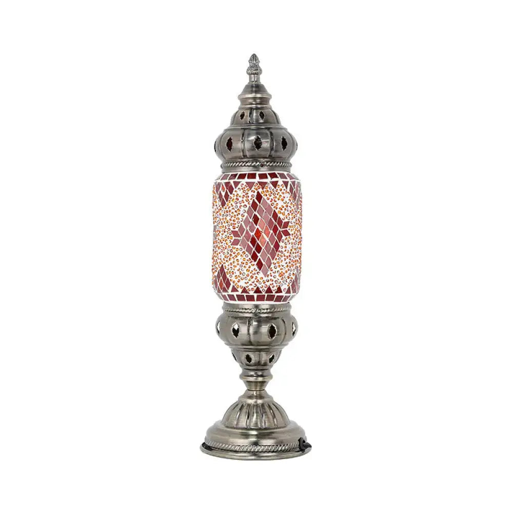 Mediterranean red & white mosaic nickel finish table lamp bedroom