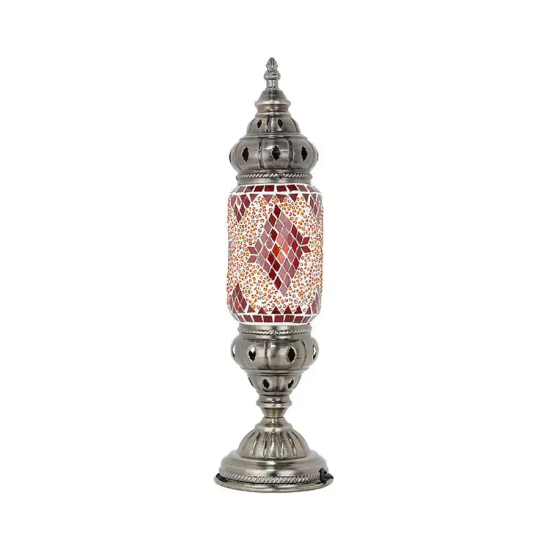Mediterranean red & white mosaic nickel finish table lamp bedroom