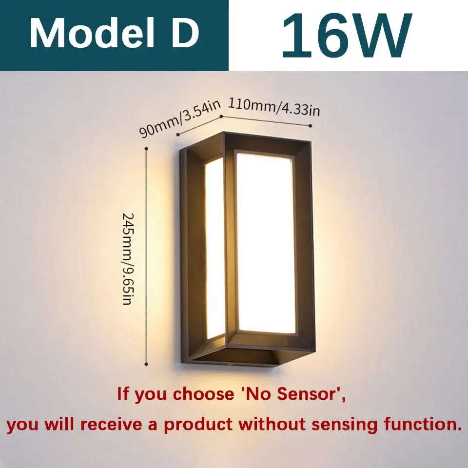 Modern black motion sensor outdoor wall light with frosted glass