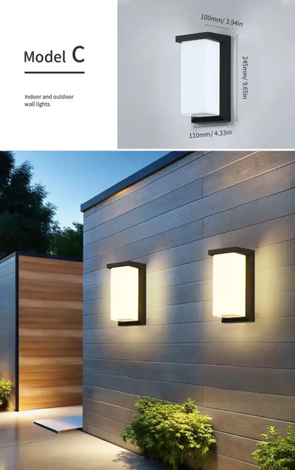Modern black motion sensor outdoor wall light with frosted glass