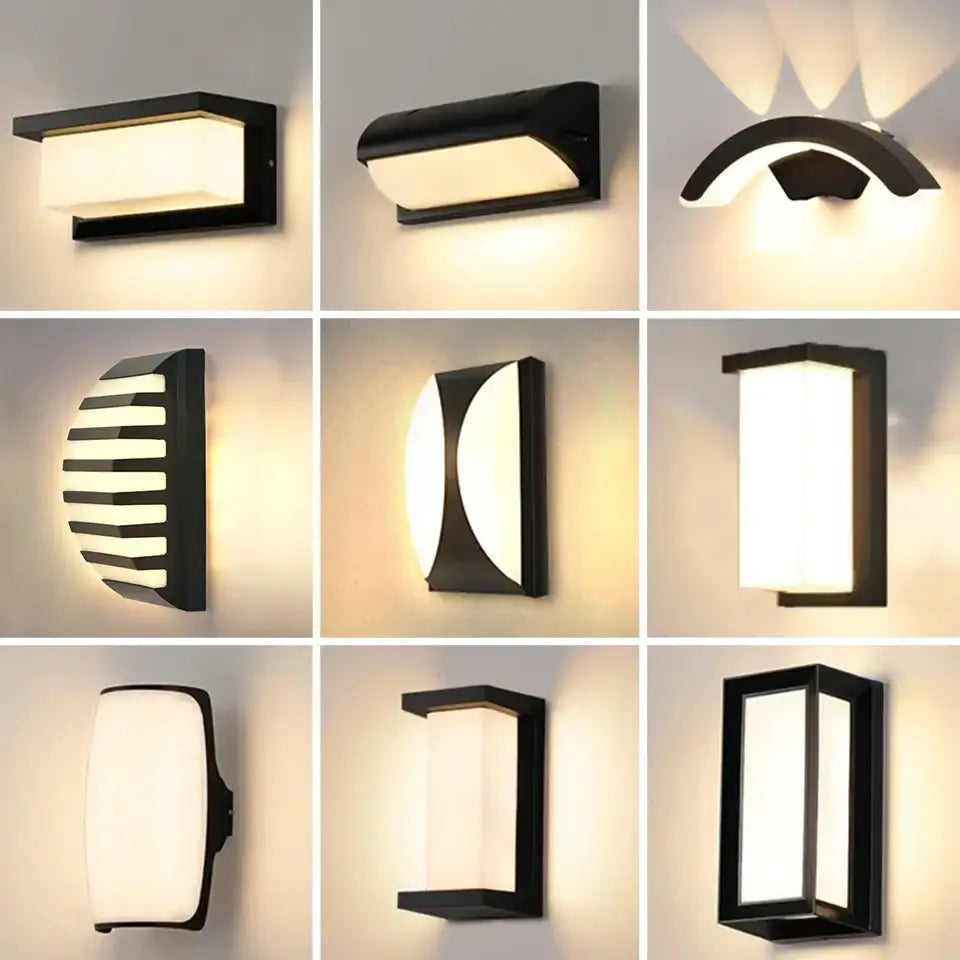 Modern black motion sensor outdoor wall light with frosted glass