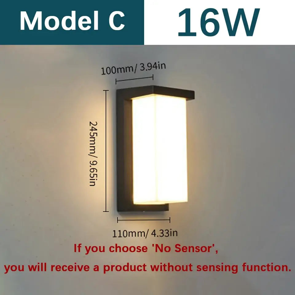 Modern black motion sensor outdoor wall light with frosted glass